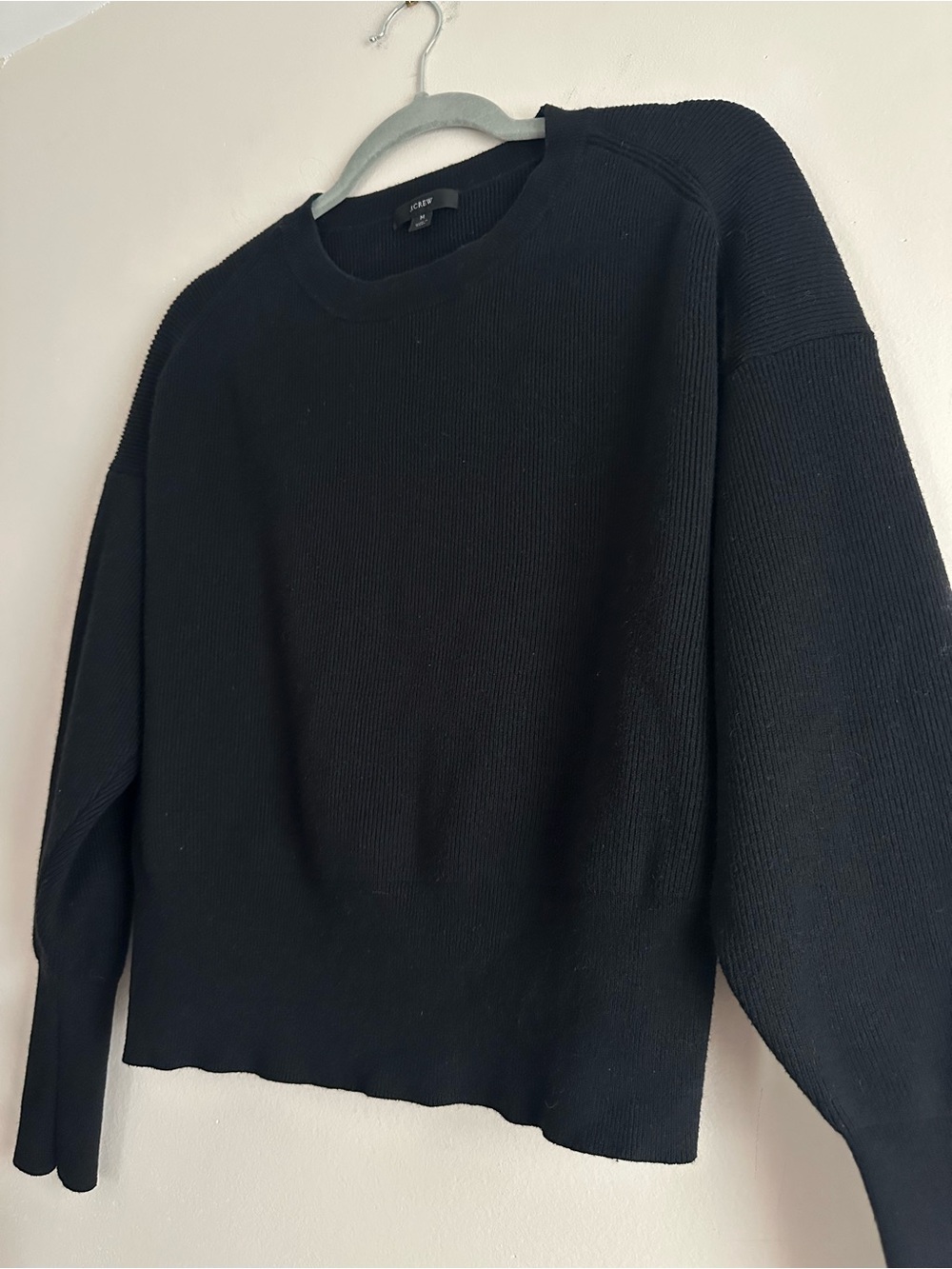 J. Crew • Balloon-Sleeve Crewneck Sweater in Black - Picture 3 of 7